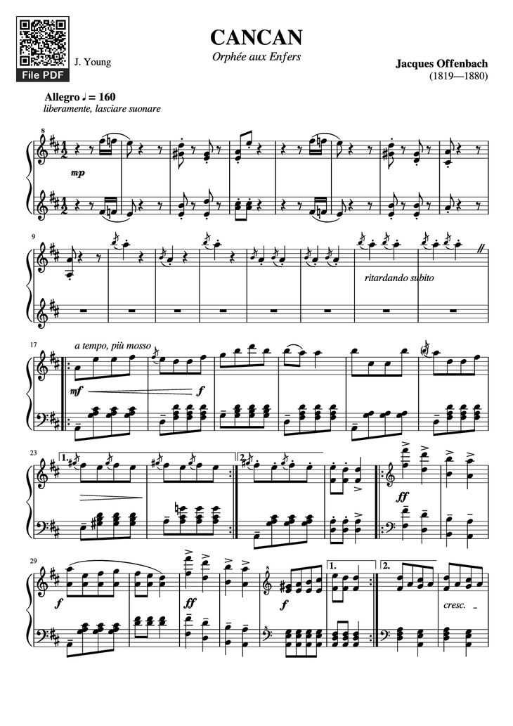 Page 1 of the piano sheet music PDF Piano - CANCAN Piano by Jacques Offenbach (1819—1880