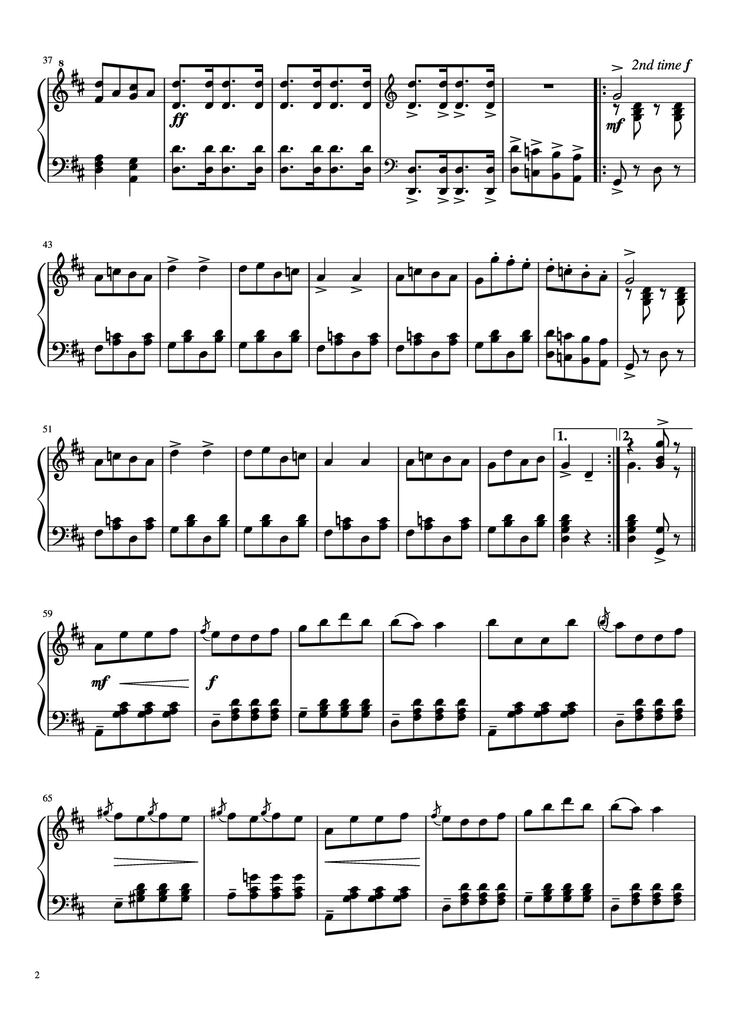 Page 2 of the piano sheet music PDF Piano - CANCAN Piano by Jacques Offenbach (1819—1880