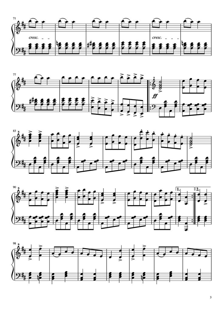 Page 3 of the piano sheet music PDF Piano - CANCAN Piano by Jacques Offenbach (1819—1880