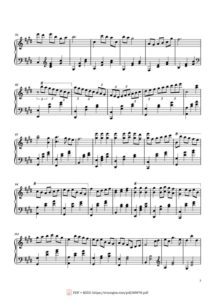 Page 3 of the piano sheet music PDF Piano - Always With Me by Joe Hisaishi