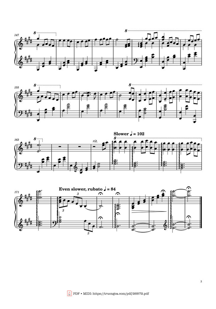 Page 5 of the piano sheet music PDF Piano - Always With Me by Joe Hisaishi