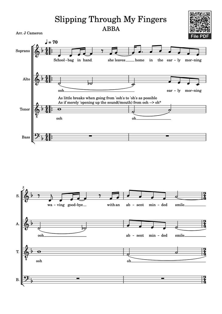 Page 1 of the piano sheet music PDF Piano - Slipping Through My Fingers Piano by Undefined