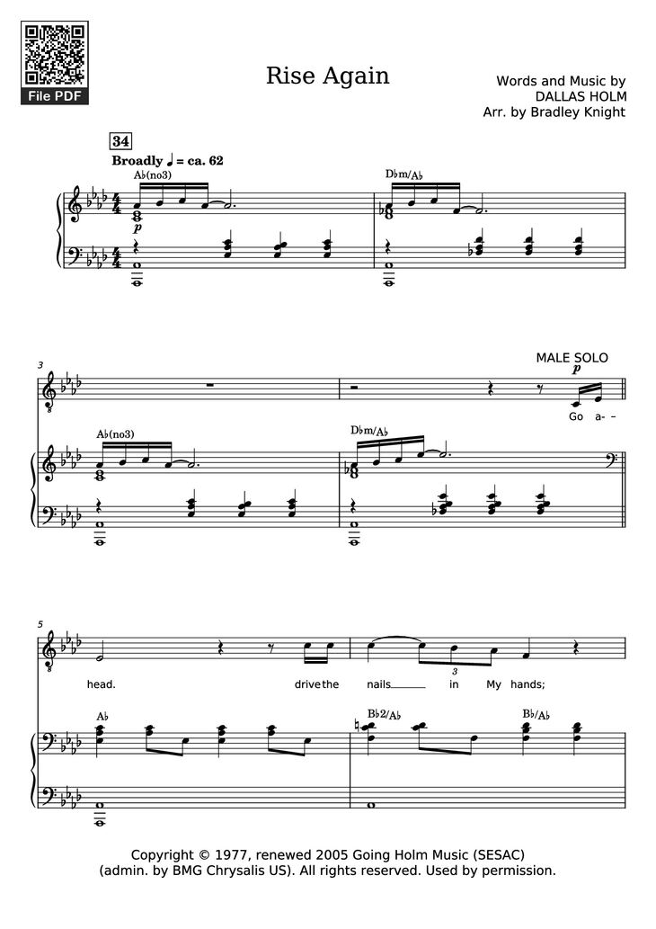 Page 1 of the piano sheet music PDF Piano - Rise Again Piano by Words and Music by