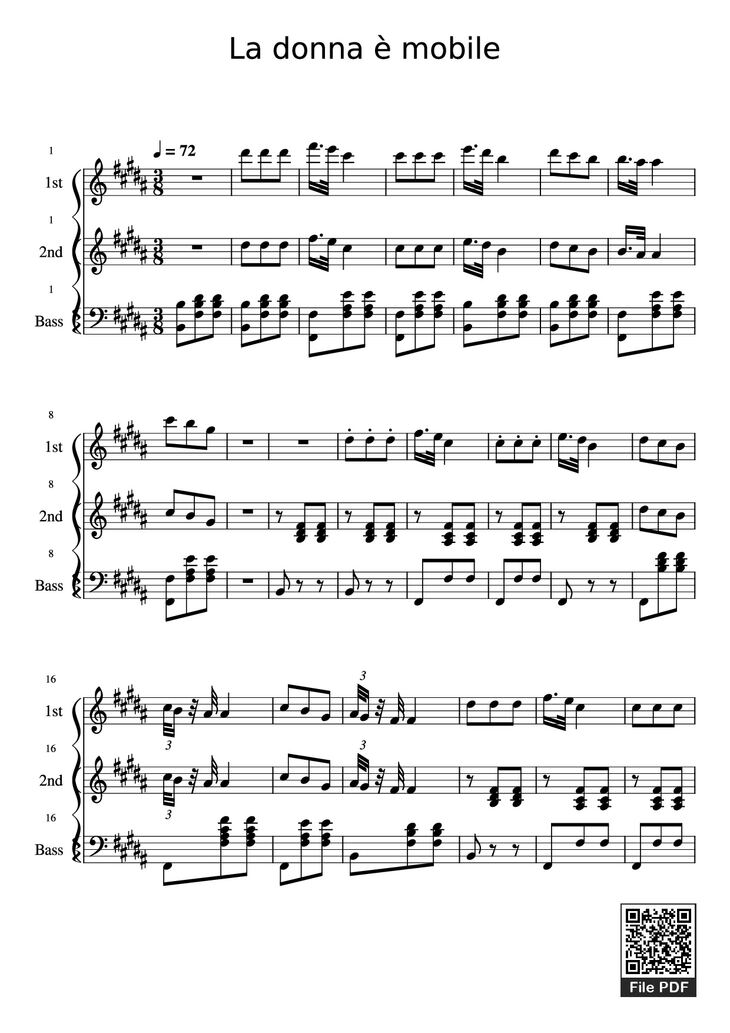 Page 1 of the piano sheet music PDF Piano - La donna è mobile Piano by Undefined
