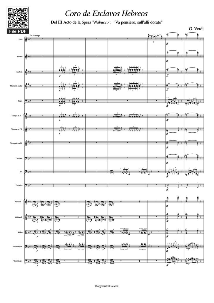 Page 1 of the piano sheet music PDF - Coro de Esclavos Hebreos by G. Verdi