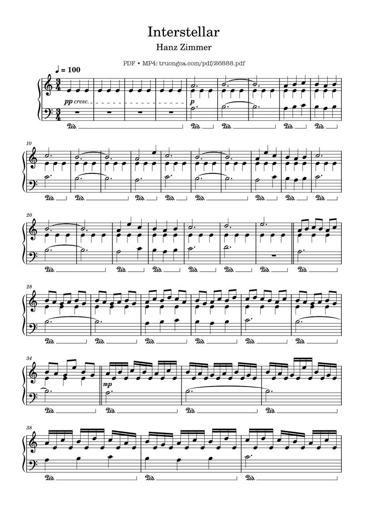Page 1 of the piano sheet music PDF Piano - Interstellar Piano Easy by Undefined
