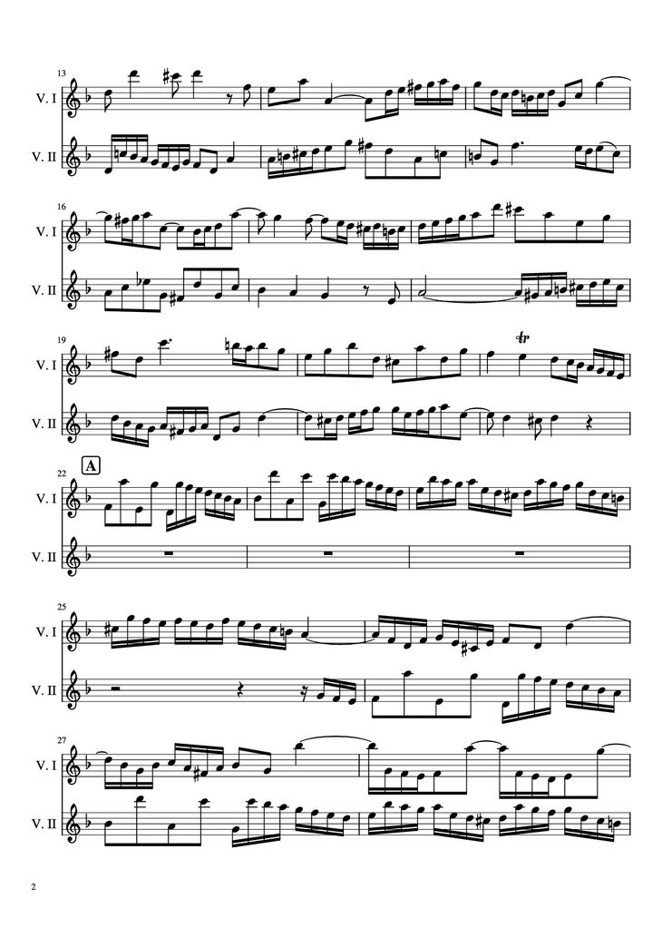 Page 2 of the piano sheet music PDF - Concerto pour 2 violons in ré minor Violin by Jean-Sébastien Bach, BWV 1043