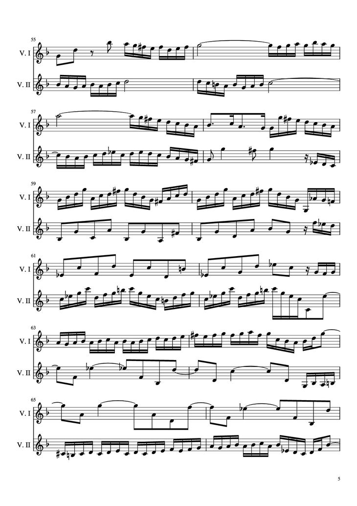 Page 5 of the piano sheet music PDF - Concerto pour 2 violons in ré minor Violin by Jean-Sébastien Bach, BWV 1043
