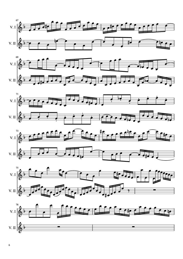 Page 6 of the piano sheet music PDF - Concerto pour 2 violons in ré minor Violin by Jean-Sébastien Bach, BWV 1043