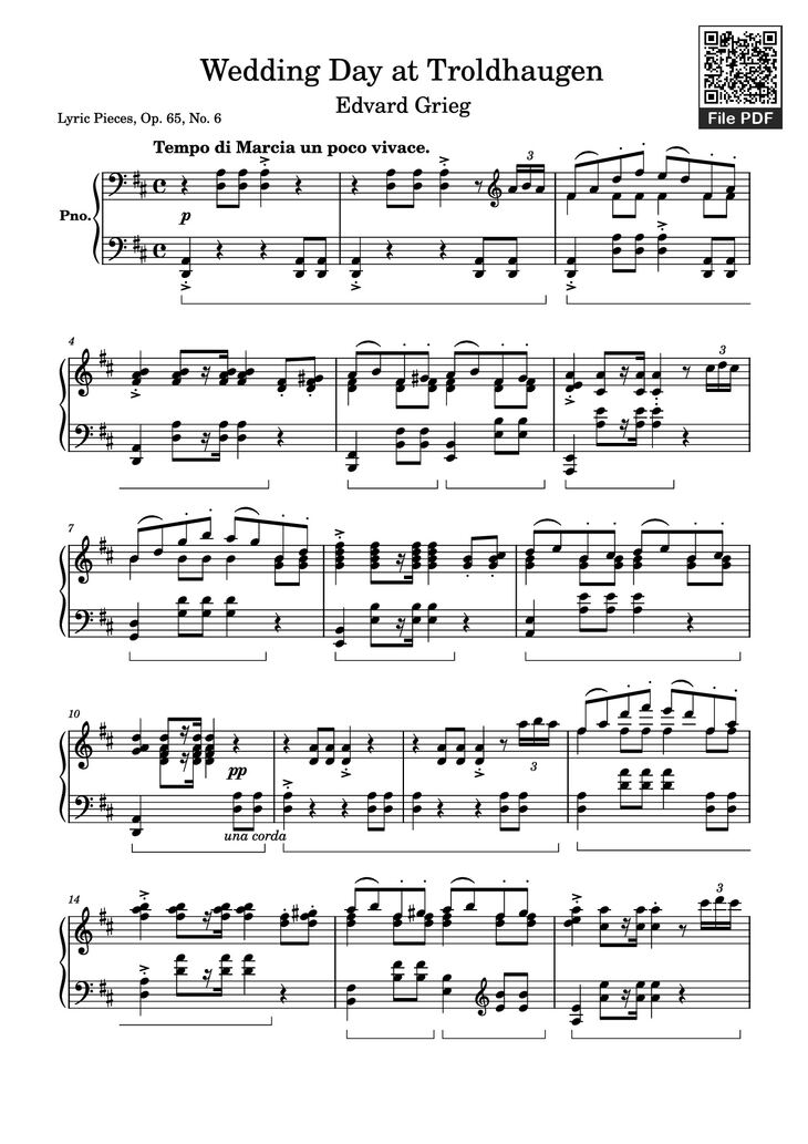 Page 1 of the piano sheet music PDF Piano - Wedding Day at Troldhaugen Piano by Vincent