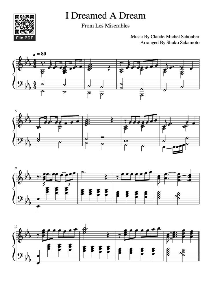 Page 1 of the piano sheet music PDF Piano - I Dreamed A Dream Piano by Music By Claude-Michel Schonber