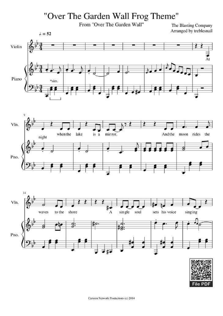 Page 1 of the piano sheet music PDF Piano - Over The Garden Wall Frog Theme Piano by The Blasting Company Arranged by treblesnail