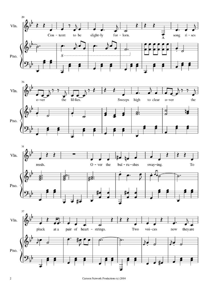 Page 2 of the piano sheet music PDF Piano - Over The Garden Wall Frog Theme Piano by The Blasting Company Arranged by treblesnail