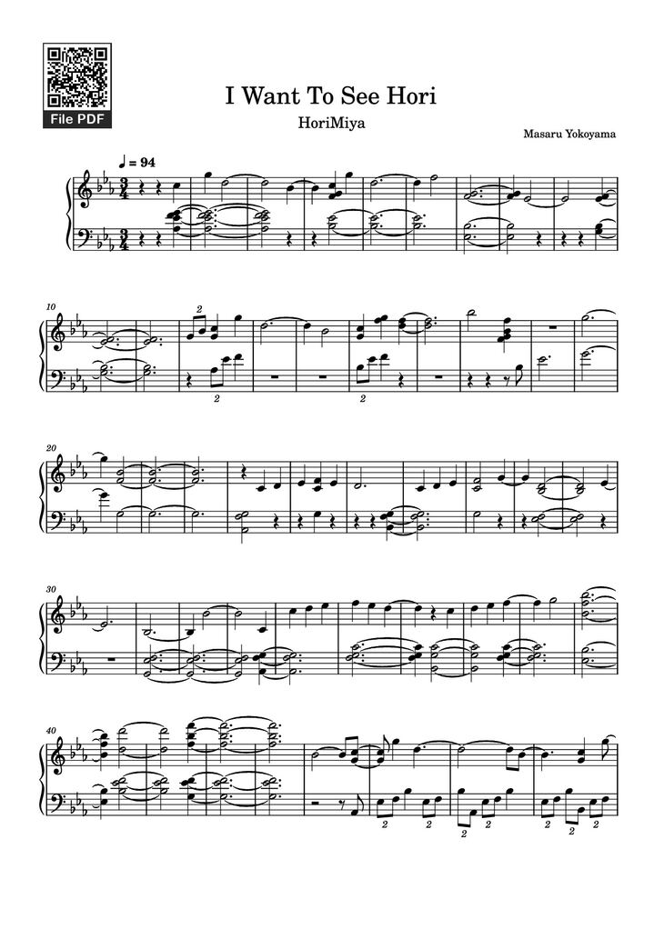 Page 1 of the piano sheet music PDF Piano - I Want To See Hori Piano by Masaru Yokoyama