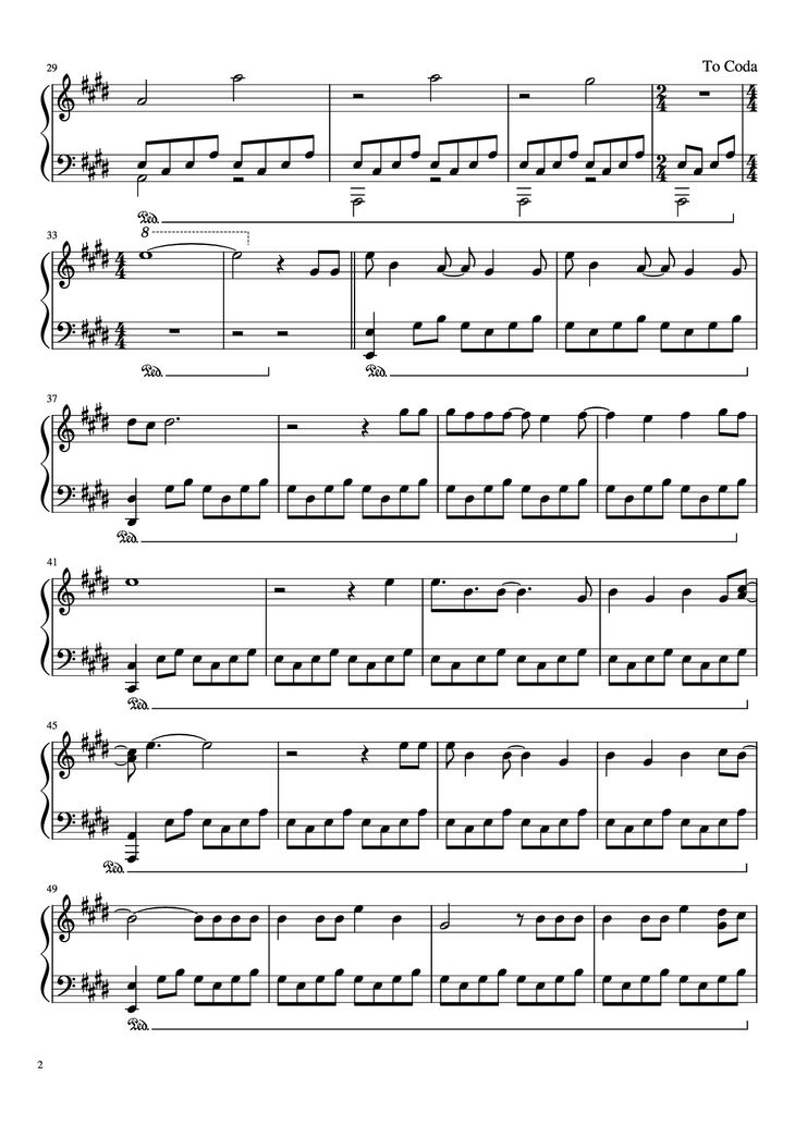 Page 2 of the piano sheet music PDF Piano - Runaway Piano by K. West
