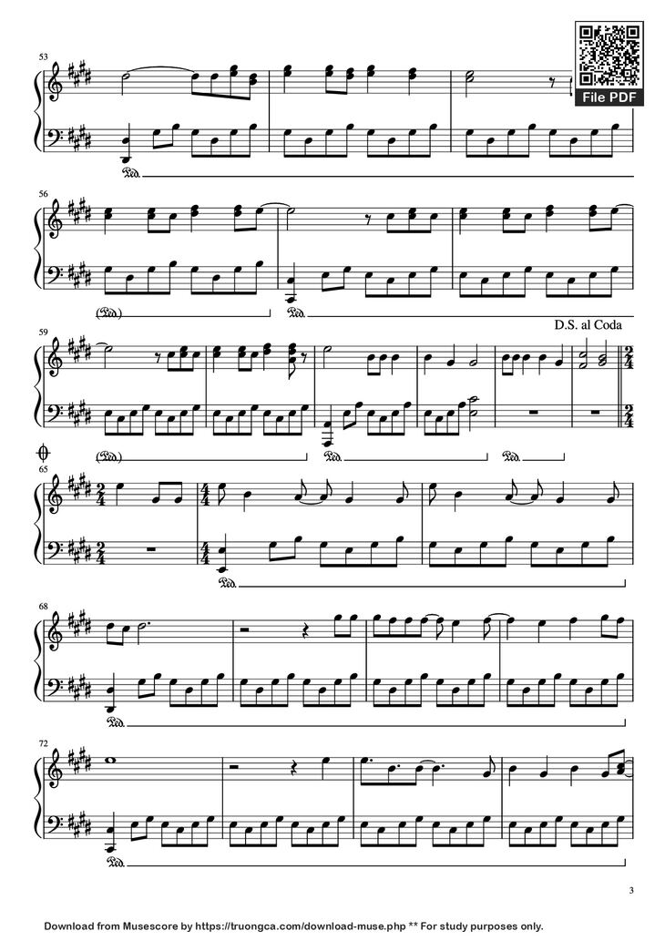 Page 3 of the piano sheet music PDF Piano - Runaway Piano by K. West