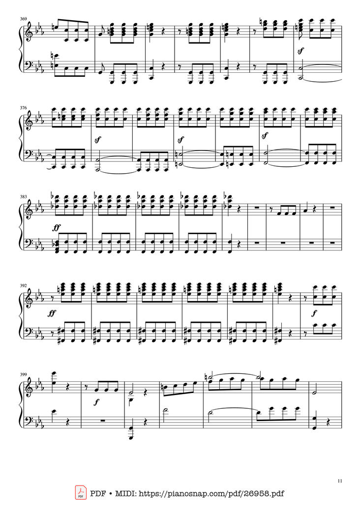 Page 11 of the piano sheet music PDF Piano - Beethoven Symphony No. 5 Piano solo by Ludwig van Beethoven