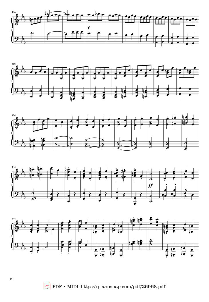 Page 12 of the piano sheet music PDF Piano - Beethoven Symphony No. 5 Piano solo by Ludwig van Beethoven