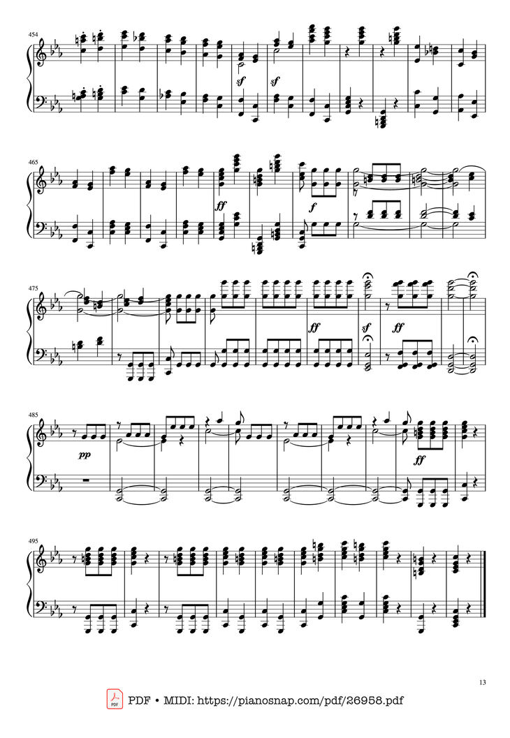 Page 13 of the piano sheet music PDF Piano - Beethoven Symphony No. 5 Piano solo by Ludwig van Beethoven