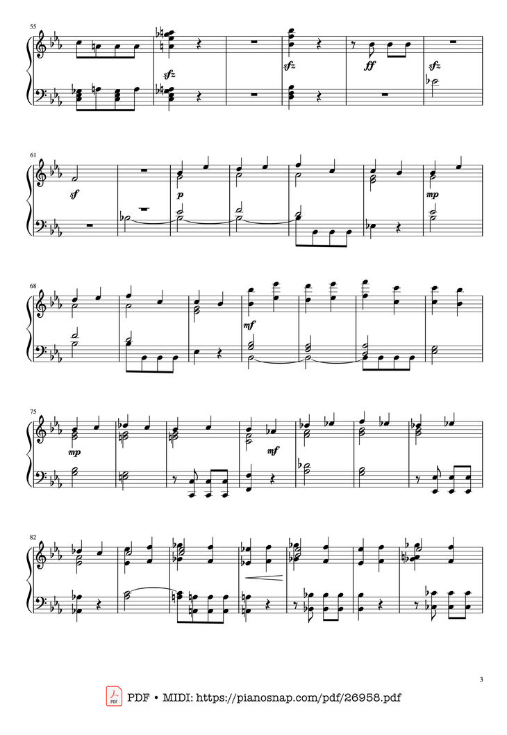 Page 3 of the piano sheet music PDF Piano - Beethoven Symphony No. 5 Piano solo by Ludwig van Beethoven
