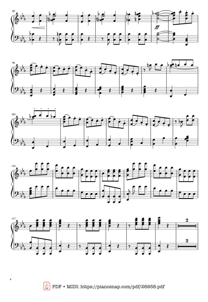 Page 4 of the piano sheet music PDF Piano - Beethoven Symphony No. 5 Piano solo by Ludwig van Beethoven
