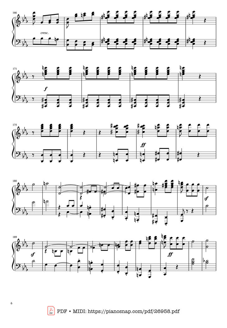 Page 6 of the piano sheet music PDF Piano - Beethoven Symphony No. 5 Piano solo by Ludwig van Beethoven