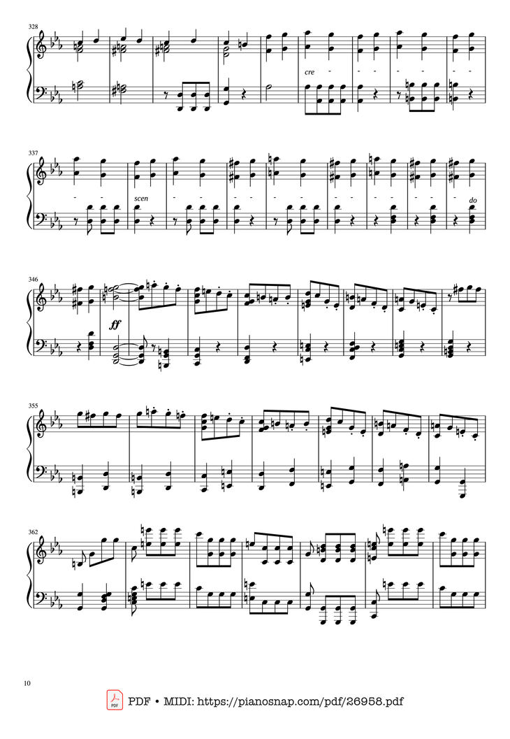 Page 10 of the piano sheet music PDF Piano - Beethoven Symphony No. 5 Piano solo by Ludwig van Beethoven