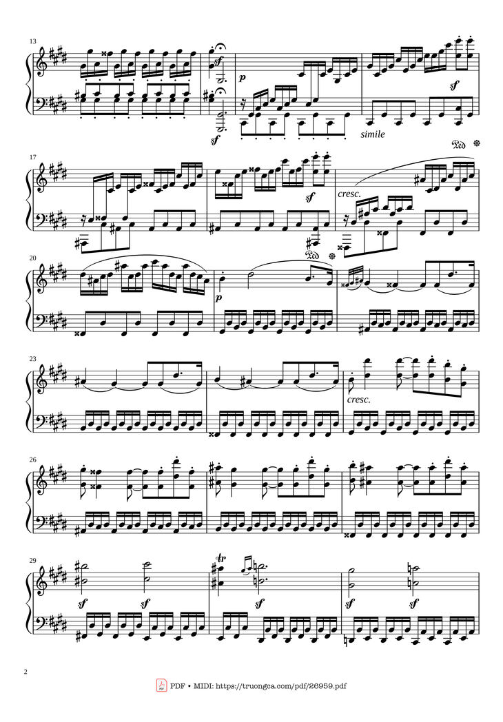 Page 2 of the piano sheet music PDF - Sonate No. 14, Moonlight, 3rd Movement by Ludwig van Beethoven