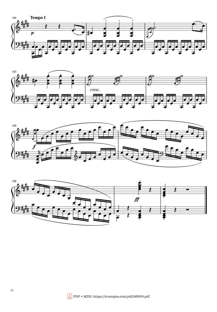Page 12 of the piano sheet music PDF - Sonate No. 14, Moonlight, 3rd Movement by Ludwig van Beethoven