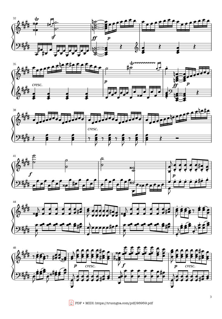Page 3 of the piano sheet music PDF - Sonate No. 14, Moonlight, 3rd Movement by Ludwig van Beethoven