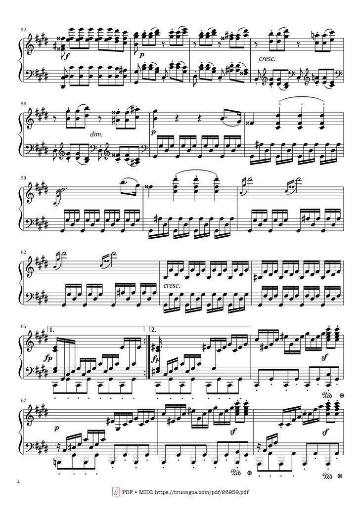 Page 4 of the piano sheet music PDF - Sonate No. 14, Moonlight, 3rd Movement by Ludwig van Beethoven