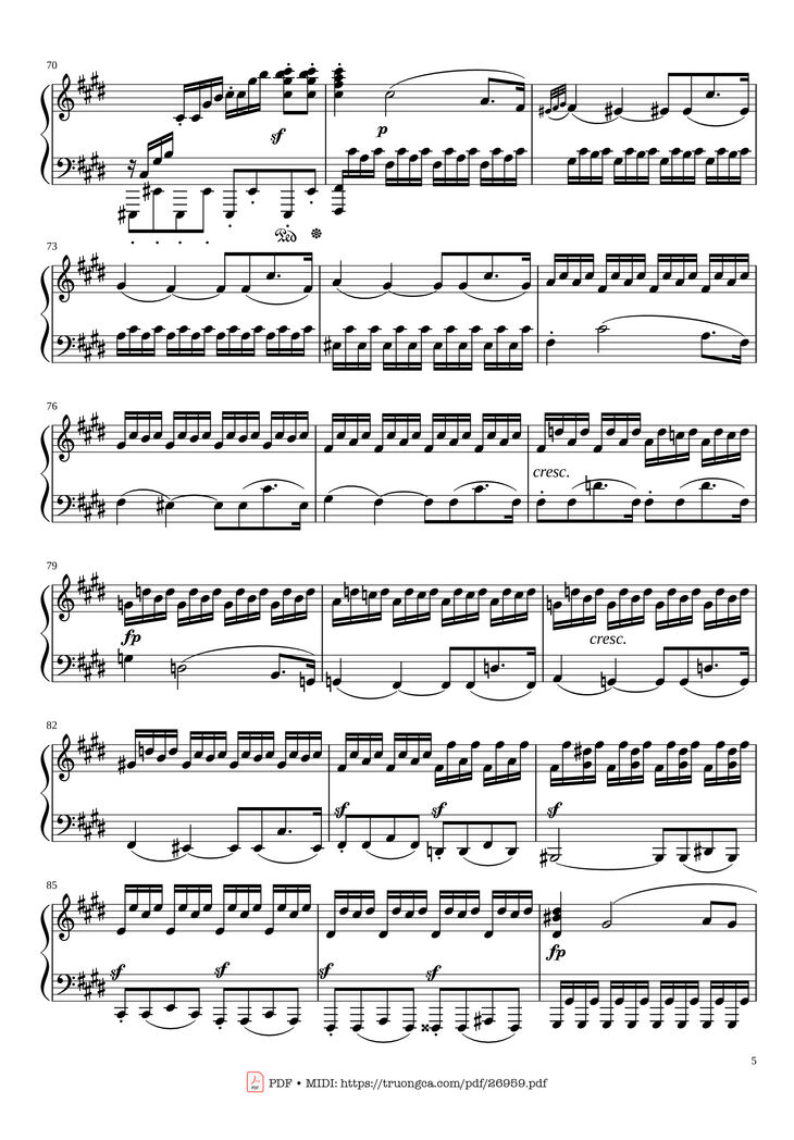 Page 5 of the piano sheet music PDF - Sonate No. 14, Moonlight, 3rd Movement by Ludwig van Beethoven
