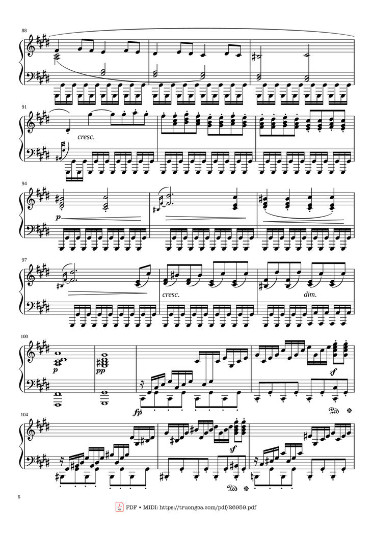 Page 6 of the piano sheet music PDF - Sonate No. 14, Moonlight, 3rd Movement by Ludwig van Beethoven