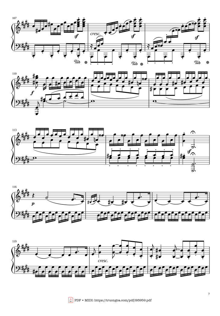 Page 7 of the piano sheet music PDF - Sonate No. 14, Moonlight, 3rd Movement by Ludwig van Beethoven