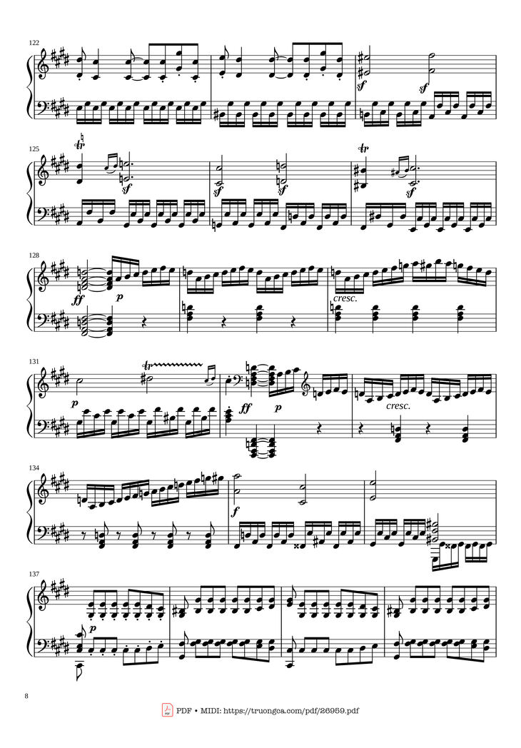 Page 8 of the piano sheet music PDF - Sonate No. 14, Moonlight, 3rd Movement by Ludwig van Beethoven