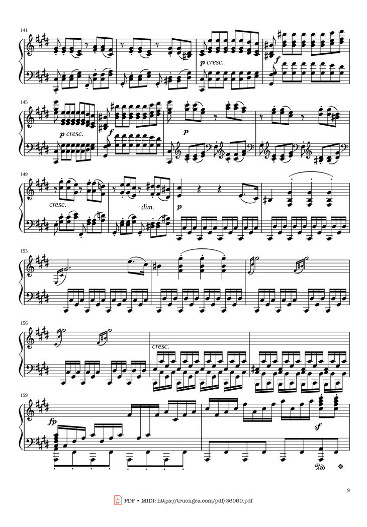 Page 9 of the piano sheet music PDF - Sonate No. 14, Moonlight, 3rd Movement by Ludwig van Beethoven