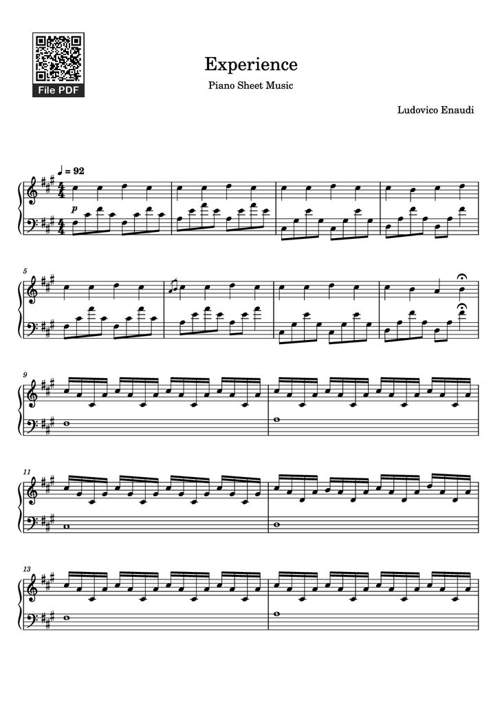 Page 1 of the piano sheet music PDF Piano - Experience Piano by Ludovico Enaudi