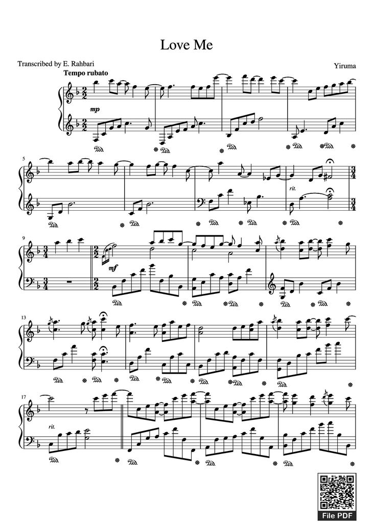 Page 1 of the piano sheet music PDF Piano - Love Me Piano by Yiruma