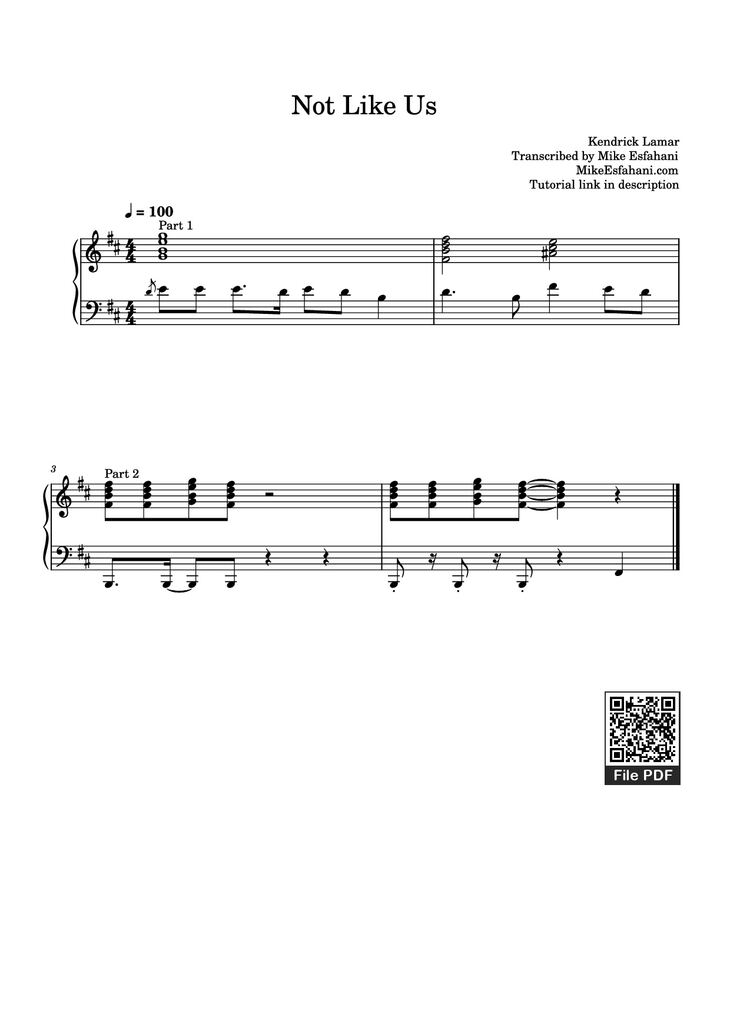 Page 1 of the piano sheet music PDF Piano - Not Like Us Piano by Kendrick Lamar
