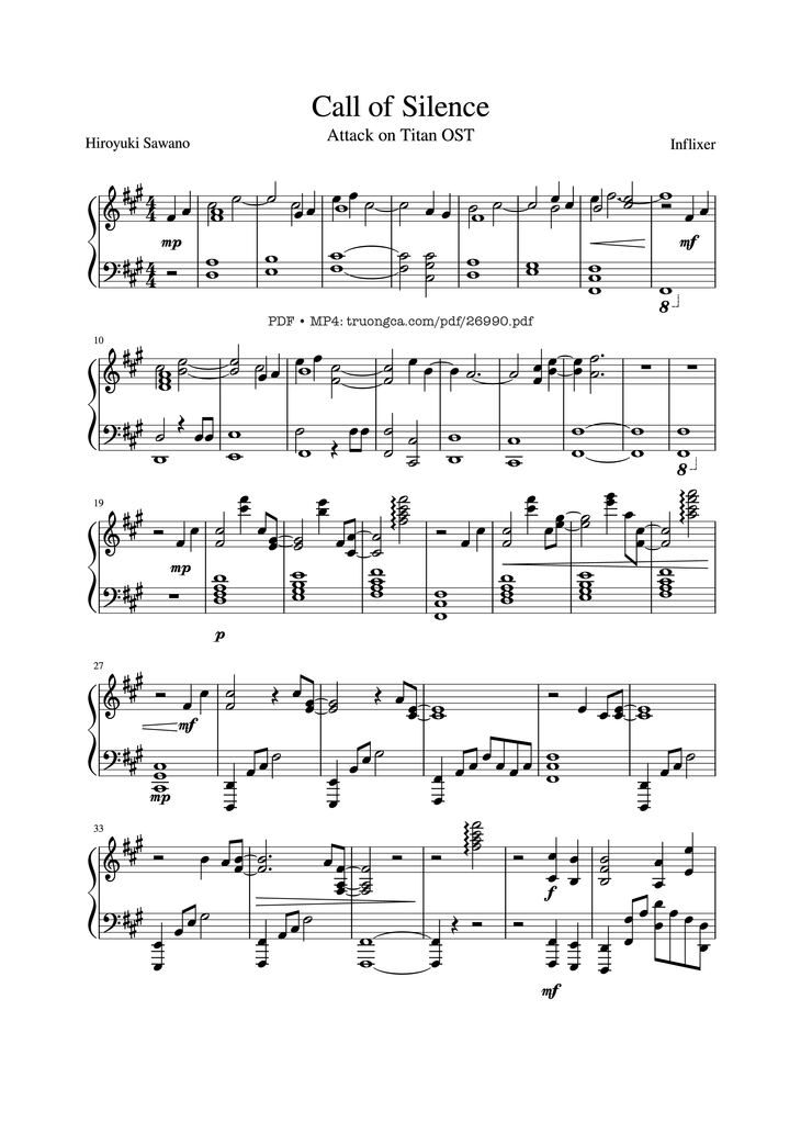 Page 1 of the piano sheet music PDF Piano - Call of Silence Piano by Inflixer