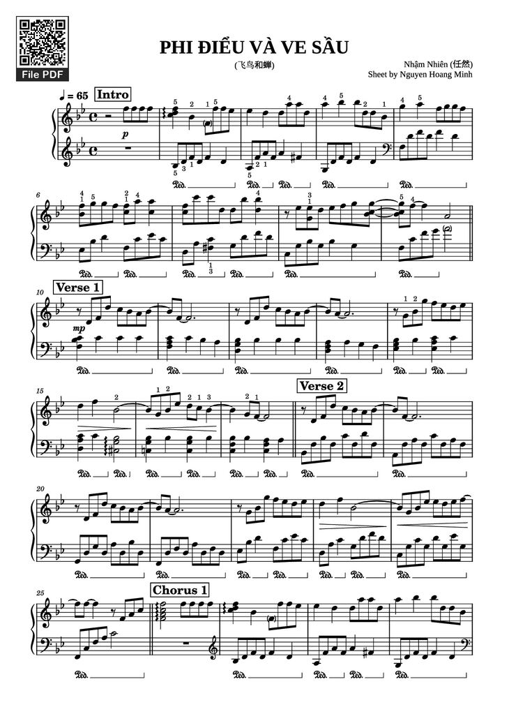 Page 1 of the piano sheet music PDF Piano - PHI ĐIỂU VÀ VE SẦU Piano by Nhậm Nhiên (任然