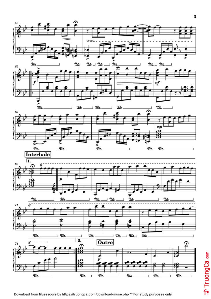Page 3 of the piano sheet music PDF Piano - PHI ĐIỂU VÀ VE SẦU Piano by Nhậm Nhiên (任然