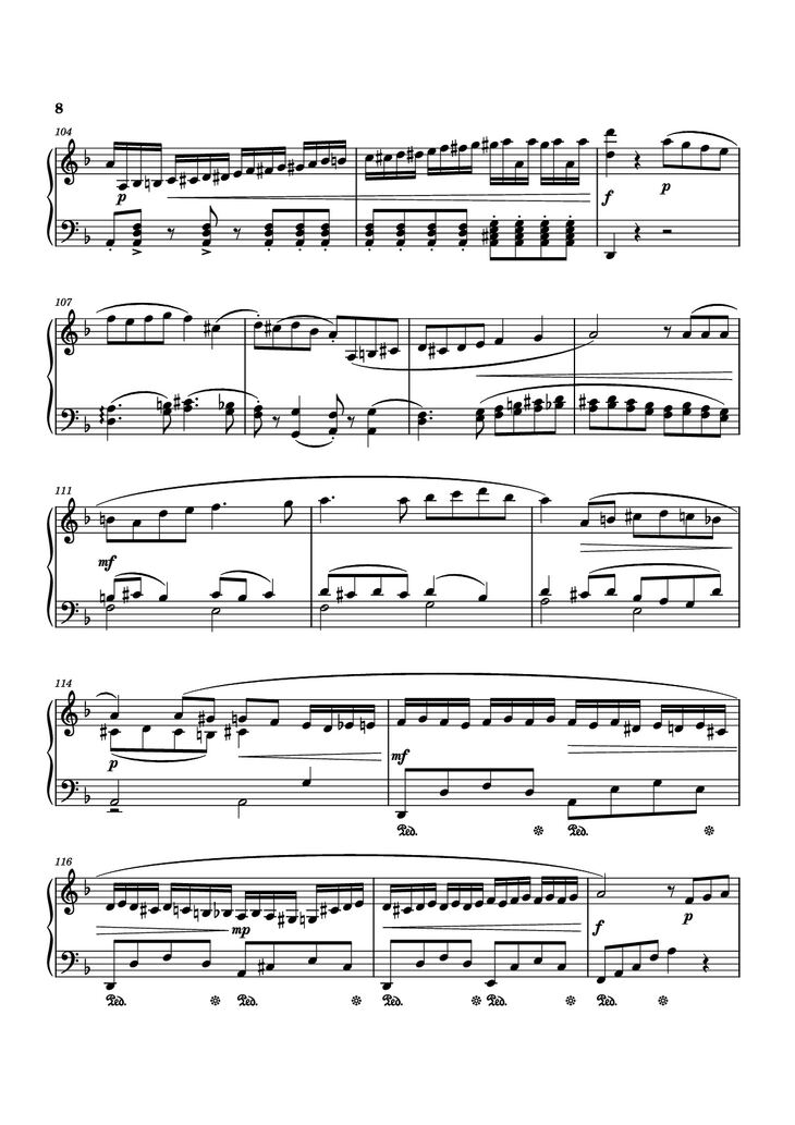 Page 8 of the piano sheet music PDF Piano - Piano Sonata No. 12 in D minor by Michael Nicht