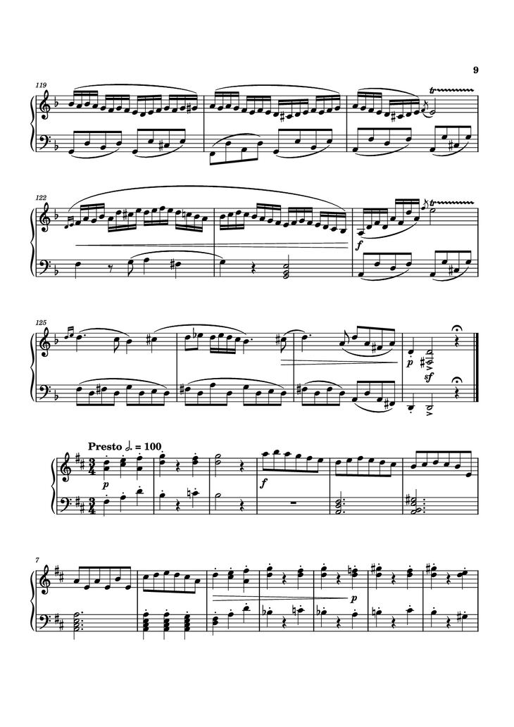 Page 9 of the piano sheet music PDF Piano - Piano Sonata No. 12 in D minor by Michael Nicht