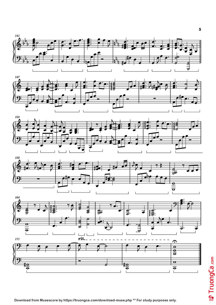 Page 5 of the piano sheet music PDF Piano - Sweet Sorrow Piano by Izumi Hirotaka