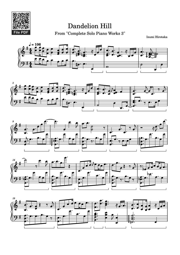 Page 1 of the piano sheet music PDF Piano - Dandelion Hill Piano by Izumi Hirotaka