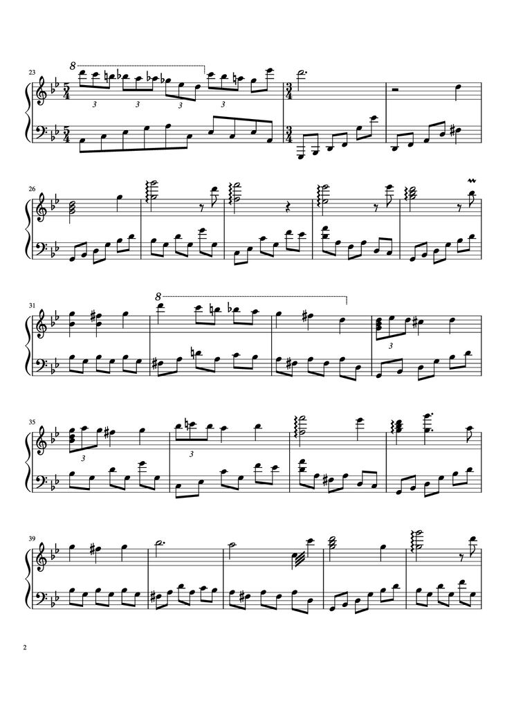 Page 2 of the piano sheet music PDF Piano - Nocturne Piano by Bill Kiley and Justin Stander