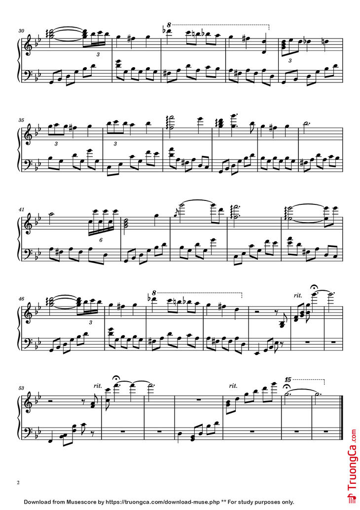 Page 2 of the piano sheet music PDF Piano - Nocturne Piano by Composed by Bill Kiley & Justin Stander