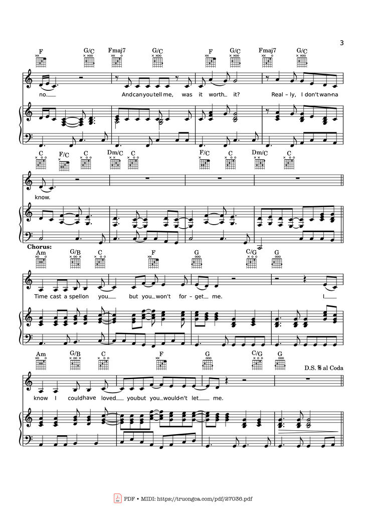 Page 3 of the piano sheet music PDF Piano - Silver Springs Piano & vocal by STEVIE NICKS