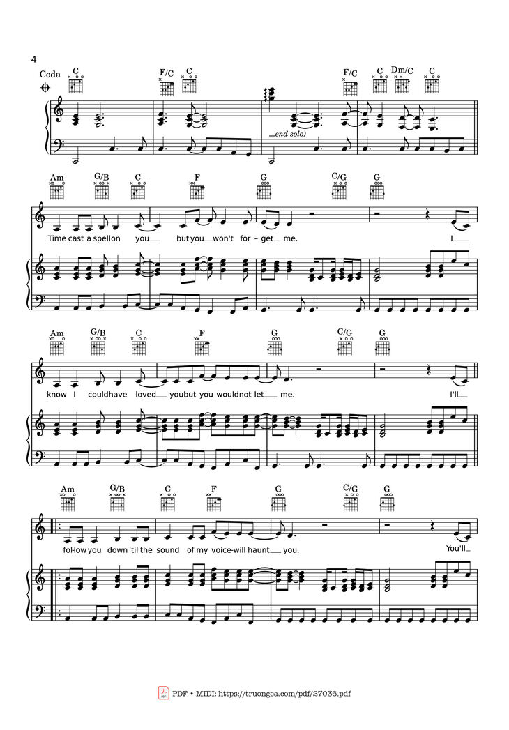 Page 4 of the piano sheet music PDF Piano - Silver Springs Piano & vocal by STEVIE NICKS